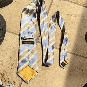 Donald Trump Blue and Beige Striped Silk Tie